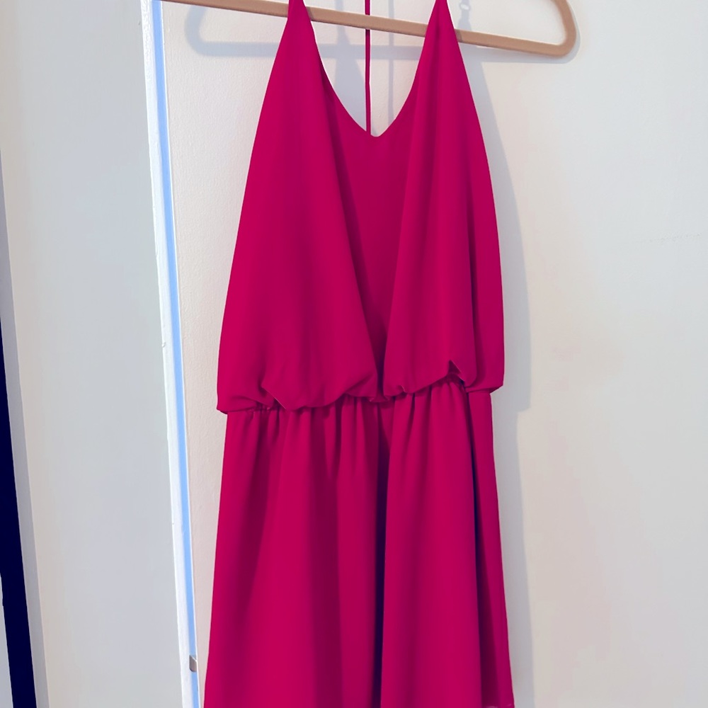 Hot pink mini dress with strappy back